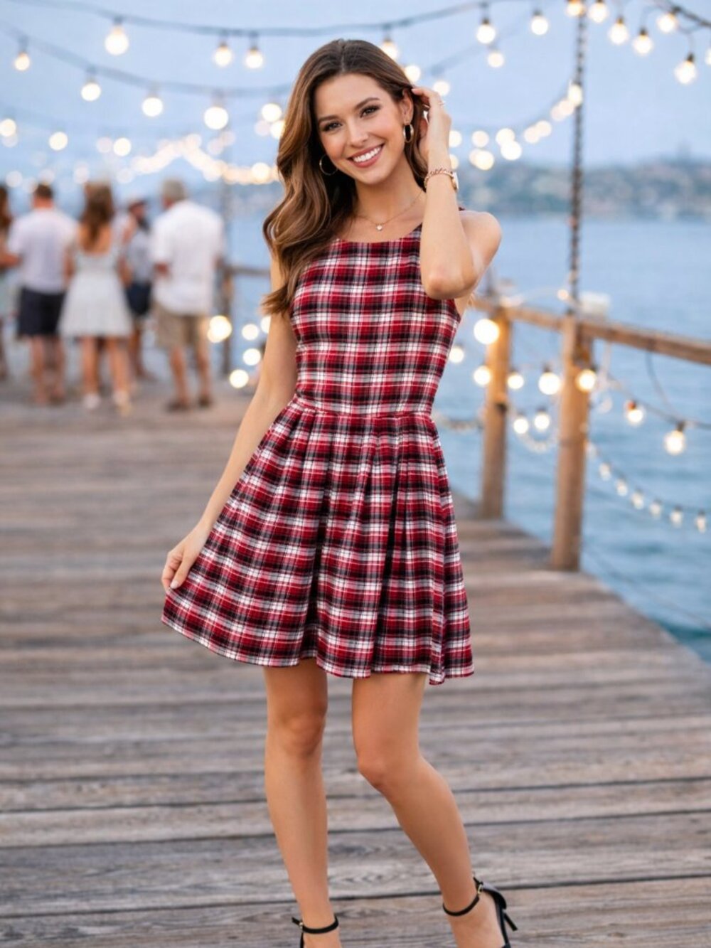 Plaid Drop Waist Sleeveless Side Zip Preppy Academia Resort Party Mini Dress M